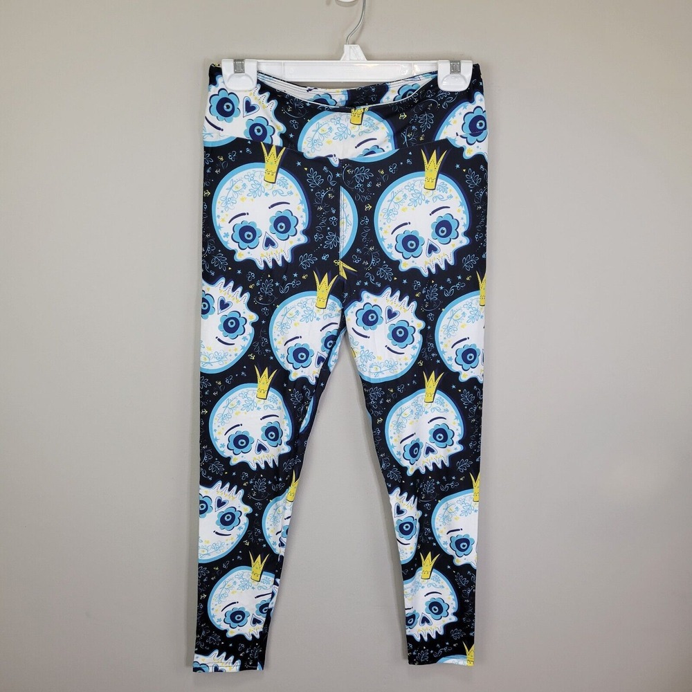 Dren Designs Royal Sugar Skull Polyester Spandex Ankle Leggings Extended Size